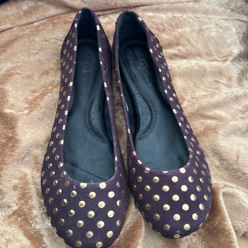 Born Flats Leather Suede - 7 - Purple Gold Polka dots - New without tags